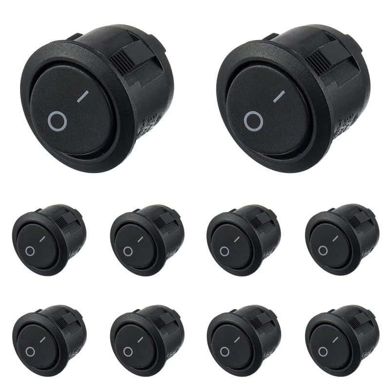 HUAREW Interrupteur à Bascule Rond, AC 6A/250V,10A /125V,SPST, Interrupteur à Bascule 2 Broches,Bouton De Verrouillage Interrupt