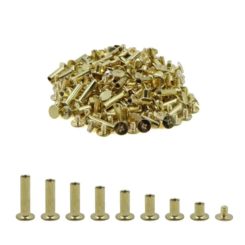 Chicago Vis Fixation en laiton - 80 Pcs 8 tailles M5 x 6-20 mm Rivets à ongles Pour Cuir Ceinture bricolage Décoration, Tige Ron