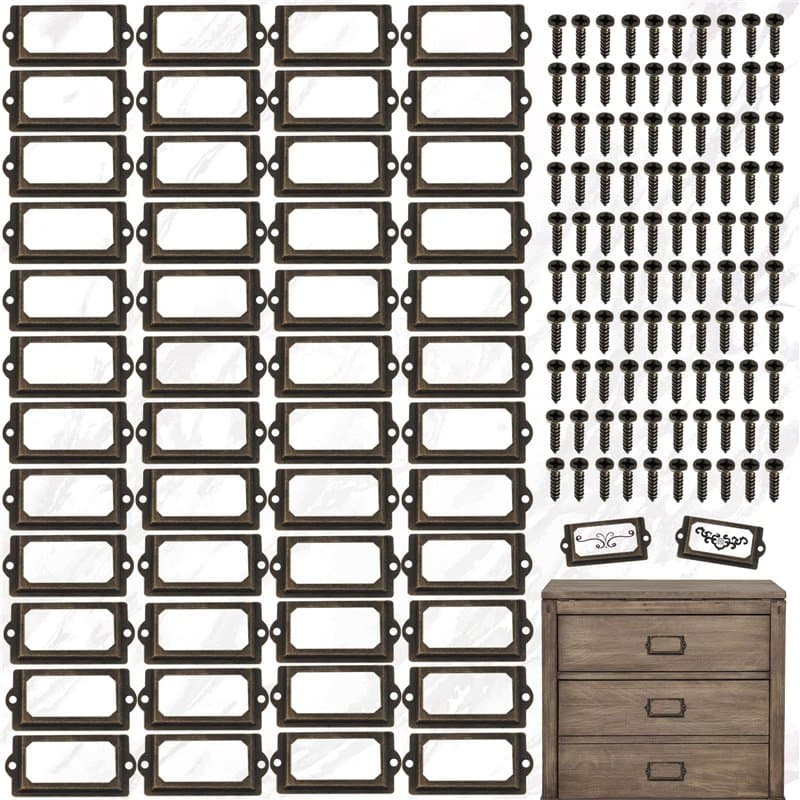 Brateuanoii 50 Pièces Porte Etiquettes Cadre, Porte-Étiquettes en Métal, Porte-Étiquettes pour Cartes de Nom de Tiroir, pour Pla
