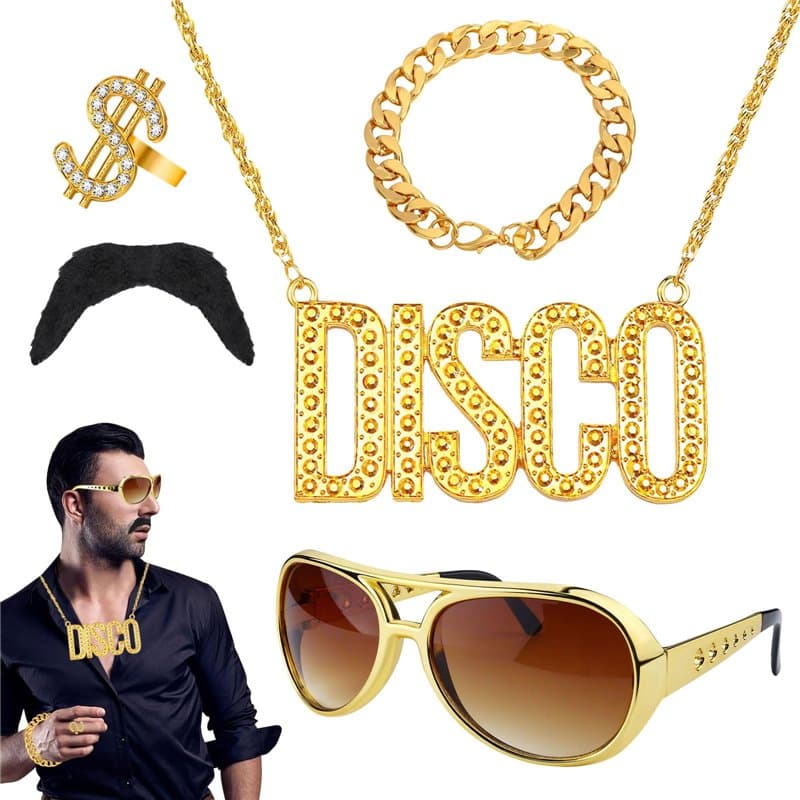 WYRGQIQN Kit complet de déguisement disco pour femme et homme - Ensemble d'accessoires disco des années 70 incluant lunettes, bi