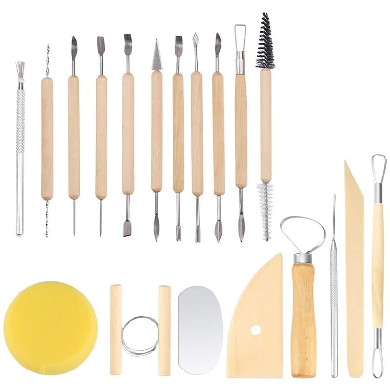 DERJDISF Kit de Poterie pour Adulte - Argile Autodurcissante, Outil de Sculpture en Argile pour Poterie, 19 Pièces pour les Scul