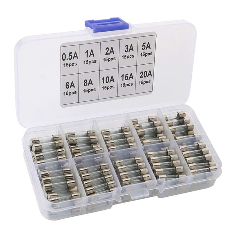 FULARR 150Pcs 5x20mm Professionnel Voiture Verre Tube Fusible, Fast-Souffler Fusibles Set avec Transparent Plastique Boîte, Rapi