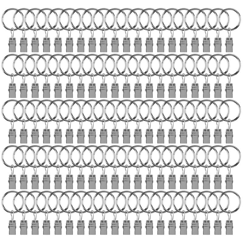 YIXNSW Lot de 100 Anneaux pour Rideaux, Anneaux de Rideaux avec Crochets, Intérieur de 25mm, pour Rideaux et tringles à Rideaux