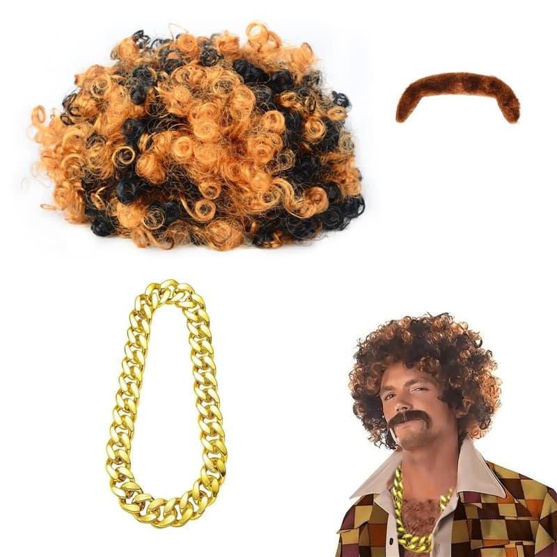 PIMXL 3Pcs Ensemble De Costume Hippie, Déguisement Disco Année 70 80, Accessoires De Costume Hippie avec Perruque Afro Funky, Ac