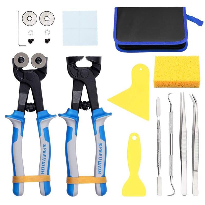 SPEEDWOX Lot de 18 outils de mosaïque pour débutants - Pince coupante en céramique avec roue de rechange - Grattoirs à pince à é