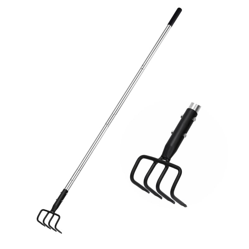 BARAYSTUS Cultivateur à main longue, en acier au carbone et acier inoxydable, cultivateur de jardin avec poignée télescopique et