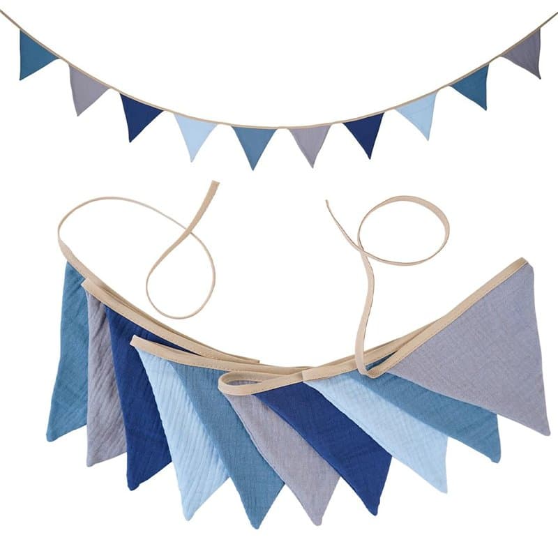 Duoleimi Chaîne de fanions Bleue pour Chambre d'enfant - Guirlande en Coton de 2,6 m pour lit de Maison, lit de bébé et décorati