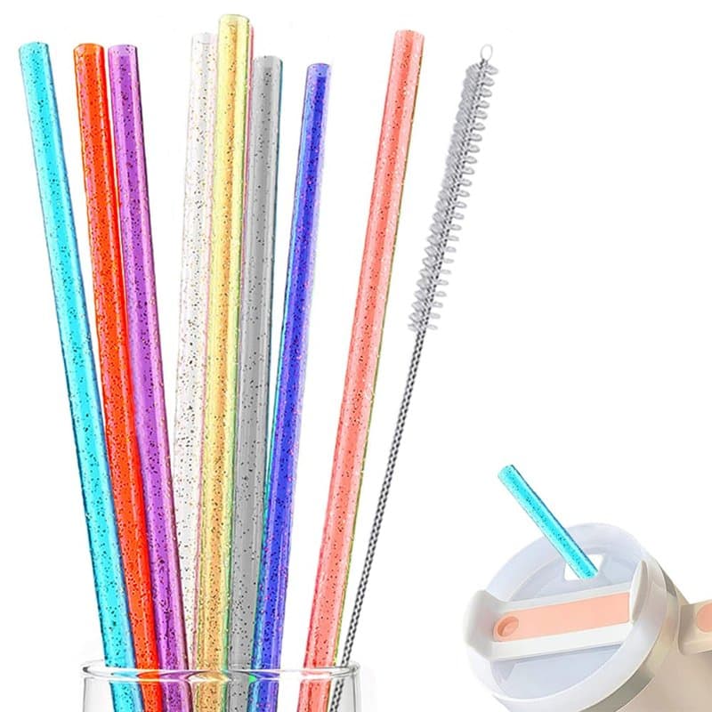 TRKETK 8 Pièces Pailles Réutilisables, Longues Pailles Scintillantes 30 cm Pailles en Plastique Épaisses Réutilisables Pailles T