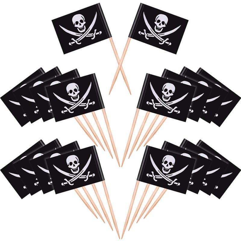 100 Pièces Cocktail de Pirate Drapeaux de Cure-Dents Gâteaux Toppers pour la Nourriture, Apéritif, Cocktail, Décoration de Petit