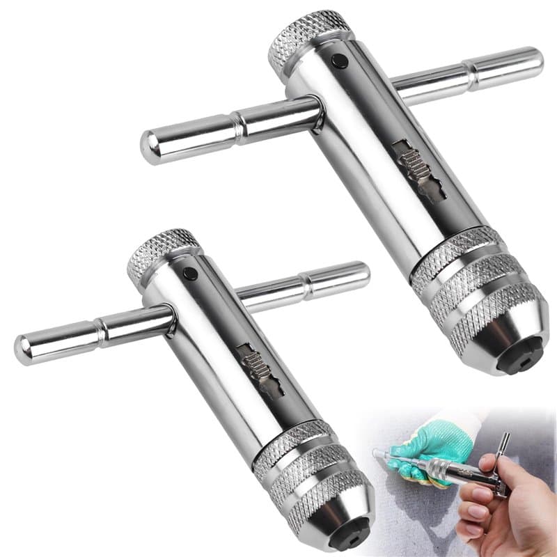 2PCS Clé à Taraud Réglable Avec, Clé à Filetage à Poignée en T, Clé pour Porte-Taraud à Poignée en T, Porte-Taraud Accessoires d