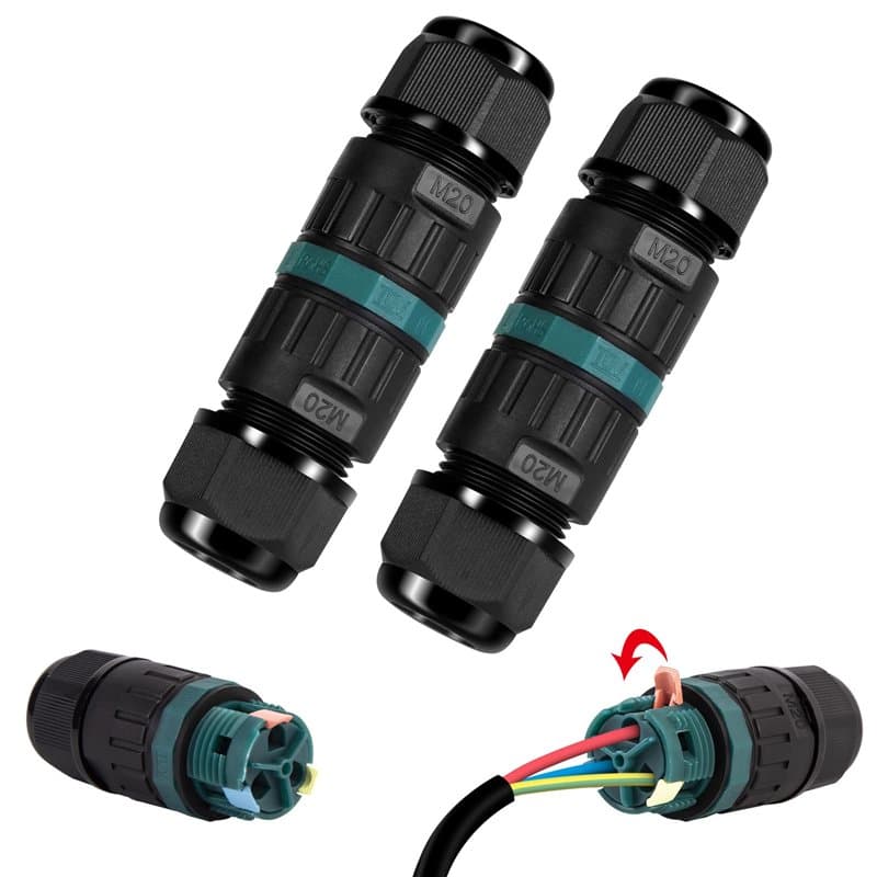 Lot de 2 connecteurs de câble étanches IP68 - Connecteur de câble étanche à 3 broches - Manchon de connexion pour câble de 5 à 1