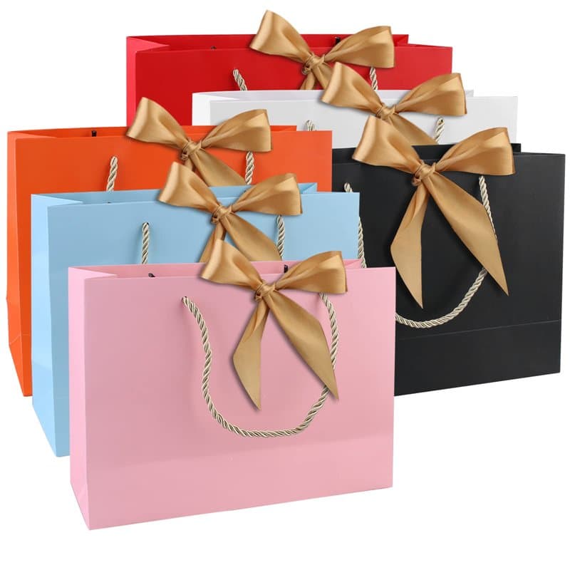 Lot de 6 sacs cadeaux en papier avec ruban d'arc, grands sacs cadeaux avec anse pour anniversaire, mariage, festival, Noël, 28 x