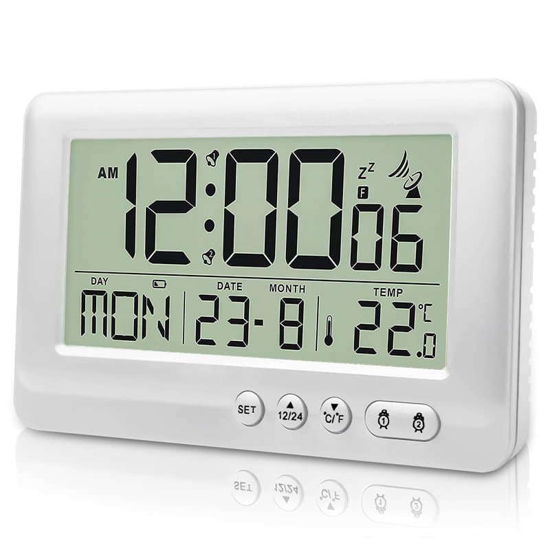 GAOUTO Réveil numérique radio-piloté avec thermomètre, réveil numérique avec deux alarmes, horloge radio-pilotée avec températur