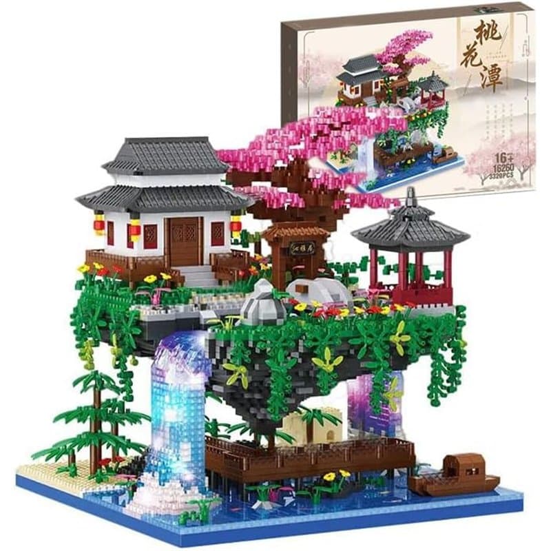 CIJINAY Piscine de Fleurs de pêcher Architecture Maquette Set de Construction, 3320 Pcs Micro Mini Nano Blocs de Construction Mo