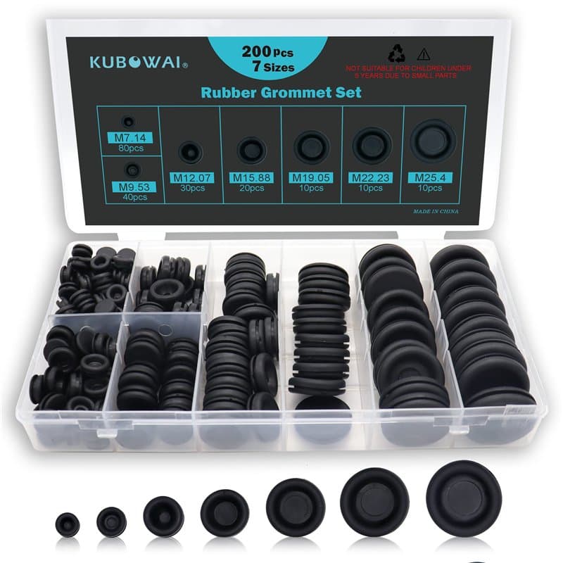 KUBOWAI Lot de 200 œillets de Câble en Caoutchouc, œillets en Caoutchouc Noir, Joints de Prise pour Protéger Les Fils, connecteu