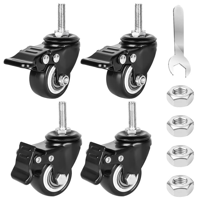 Lot de 4 roulettes de meuble de 40 mm : vis M8 x 25 mm Roulettes fixes M8 Roulettes pivotantes pour meubles avec frein, 35 kg, r