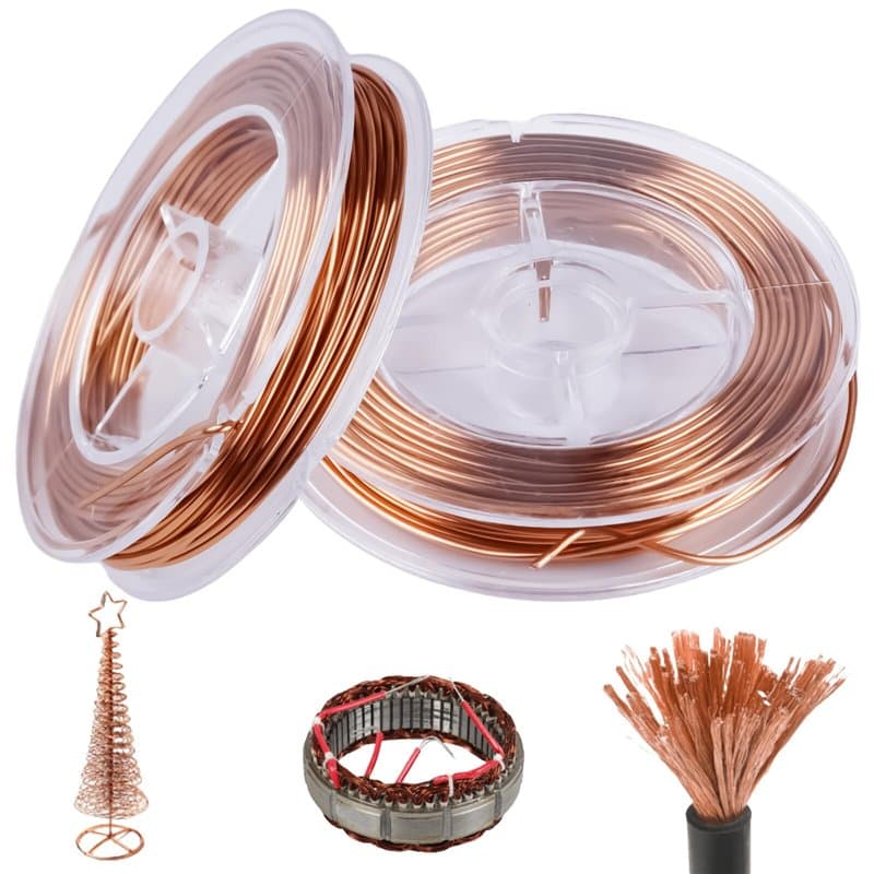 Lot de 2 rouleaux de fil de cuivre, 1 mm x 10 m, fil de cuivre pur, isolé, fil magnétique, pour la fabrication d'un modèle de mo