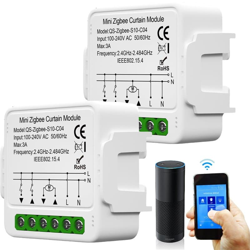 Tuya Lot de 2 modules d'interrupteur intelligent pour volet roulant WiFi 2,4 GHz Alexa Smart Commande de volet roulant, contrôle