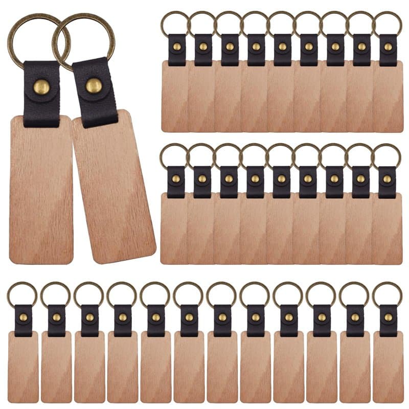 GOMETY Lot de 30 porte-clés en bois vierge - Étiquettes vierges - Pour décoration, cadeaux, porte-clés, Bois, S