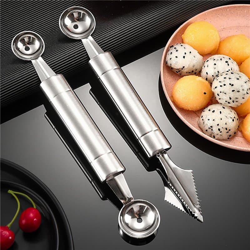 2 Pcs Outil à Découper les Fruits Éplucheur de Fruits Cuillère de Melon, Couteau à Fruits,Cuisine Multifonction en Acier Inoxyda
