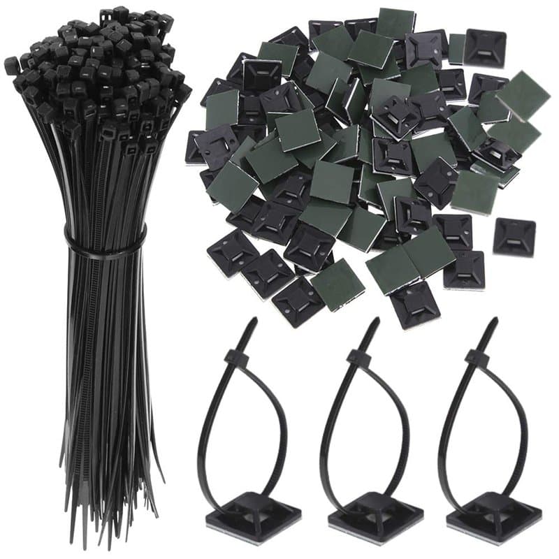 Faburo 100PCS Zip Tie Adhésifs Noir Collier de Serrage Supports Auto-Adhésifs 150mm x 2.5mm, Base de Serre-Câbles avec Attache C