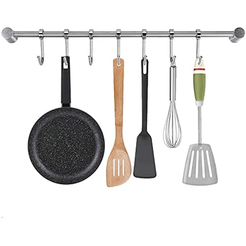 LYTIVAGEN Barre Murale Cuisine, Support Ustensiles de Cuisine en Acier Inoxydable avec 7 Acrochets Amovibles Rail Crochets Barre