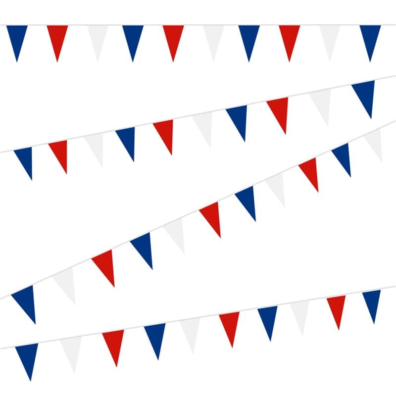 1 guirlande de fanions tricolores de 18 m, 50 drapeaux tricolores, bannière décorative triangulaire, guirlande de célébration du