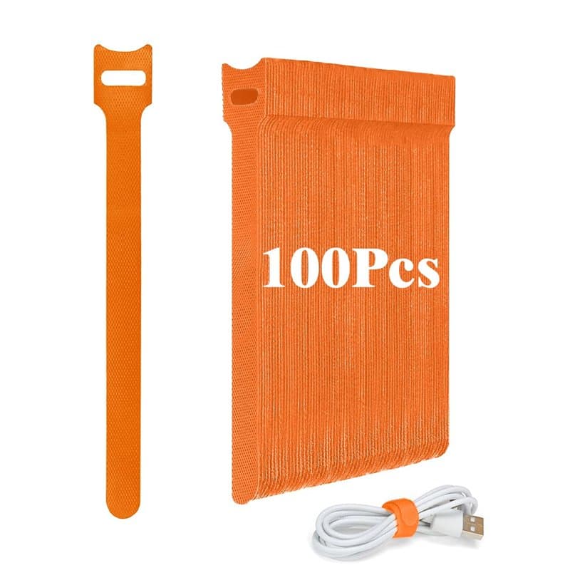 Ruayia Lot de 100 serre-câbles auto-adhésifs réutilisables 12 x 150 mm - Câble de charge Hook & Loop Tape - Orange