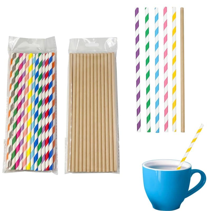 Yicoovey Lot de 50 pailles en papier biodégradables pour boissons, cocktails, café, boissons froides, pailles colorées, bars, an