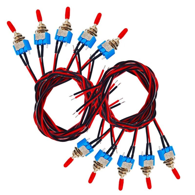 Senven 10pcs professionnelle mini commutateur à bascule avec pré-câblé, sur-arrêt à 2 positions 3 broches 3v / 5v / 12v / 220v /