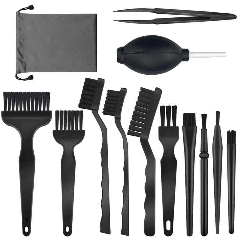 Lot de 13 brosses antistatiques pour clavier et PC avec pince, souffleur d'air et sac de rangement pour PC, téléphone, tablette,