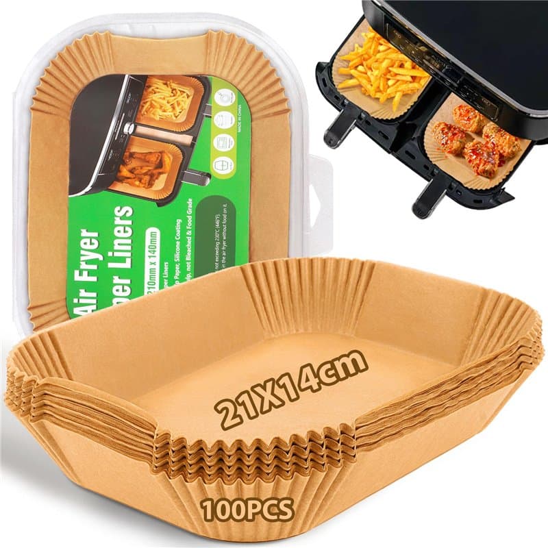 HUMTEOXI 100 Pièces Papier Cuisson Air Fryer, 21x14cm Papier Sulfurisé, Food-Grade BPA gratuit, Pour Ninja AF300EU /AF400EU /Cec