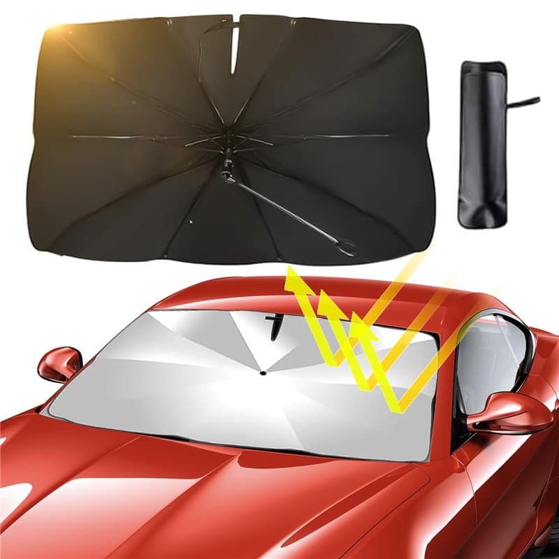 Pare Soleil Pare Brise Avant,Pare Soleil Parapluie pour Voiture,136.5 * 76CM Parapluie Pare Soleil Voiture,360° Universel pour V