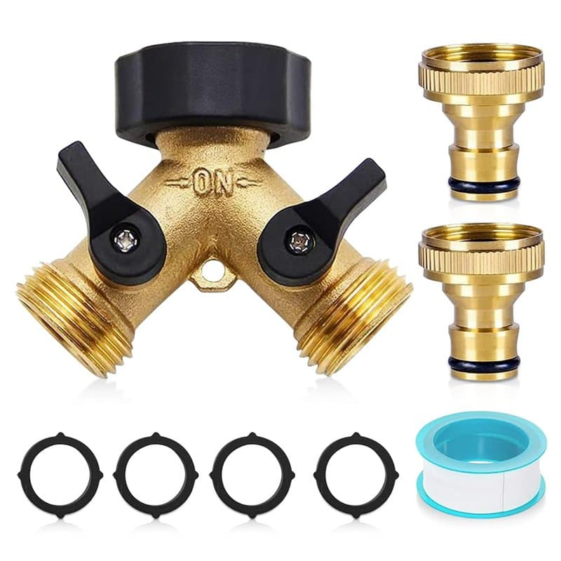 mizikuu Vanne à 2 voies, Distributeur Arrosage 2 Voies Robinet Double Machine a Lave Raccord Tuyau d'arrosage en Laiton de 3/4"