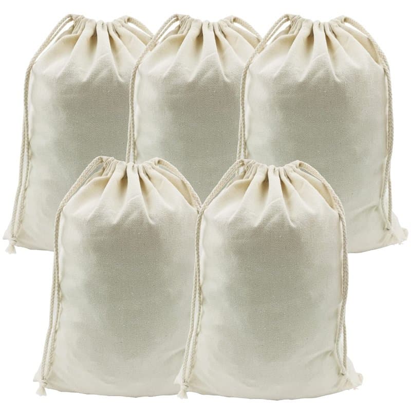 DUGYIRS 5 Pièces Sac en Coton avec Cordon de Serrage 30cm x 40cm,Sacs de Rangement en Mousseline pour Organisation, Shopping, En
