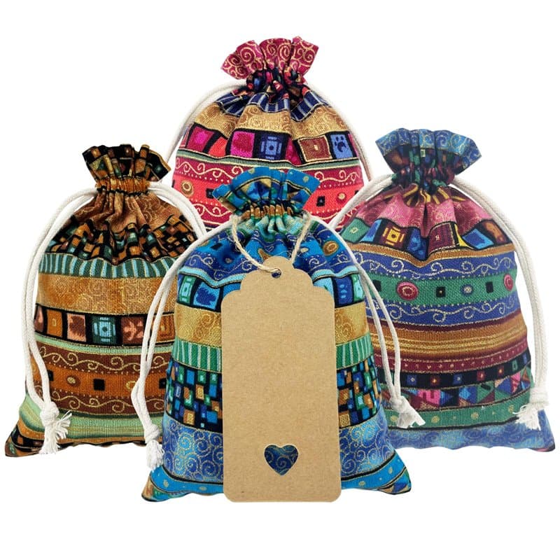 DUGYIRS 32 Pièces Sacs en Toile de Jute Sacs Cadeaux avec Cordon de Serrage 13cm x 18cm Style d'Art Ethnique Pochettes à bijoux
