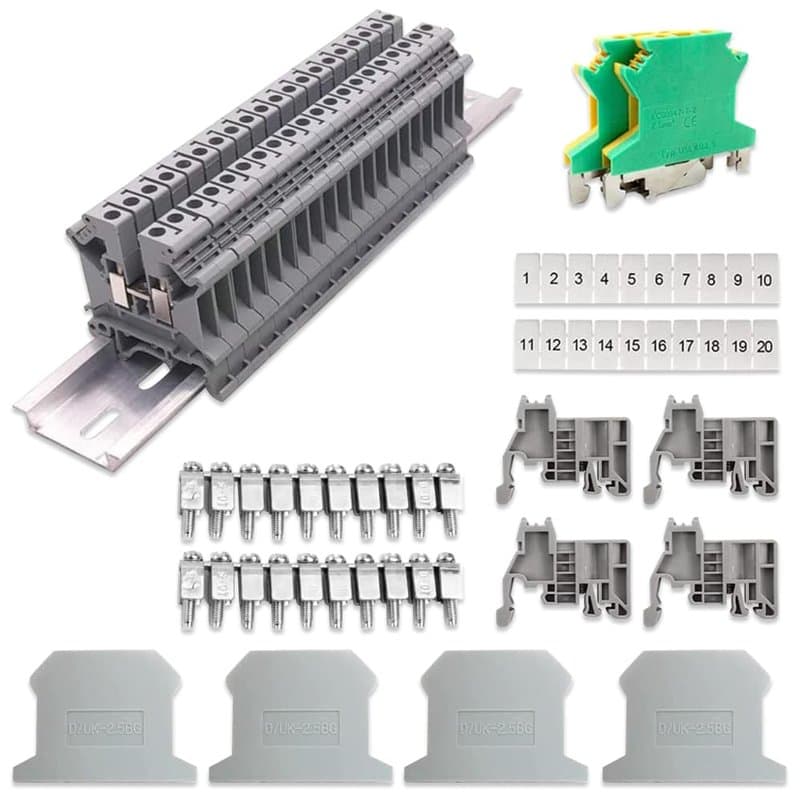 Riisoyu Kit de Bornier de Rail DIN, Universel Connecteur de Câblage Compact, Sur Rail DIN UK-2.5 Bornier Electrique Rail DIN et