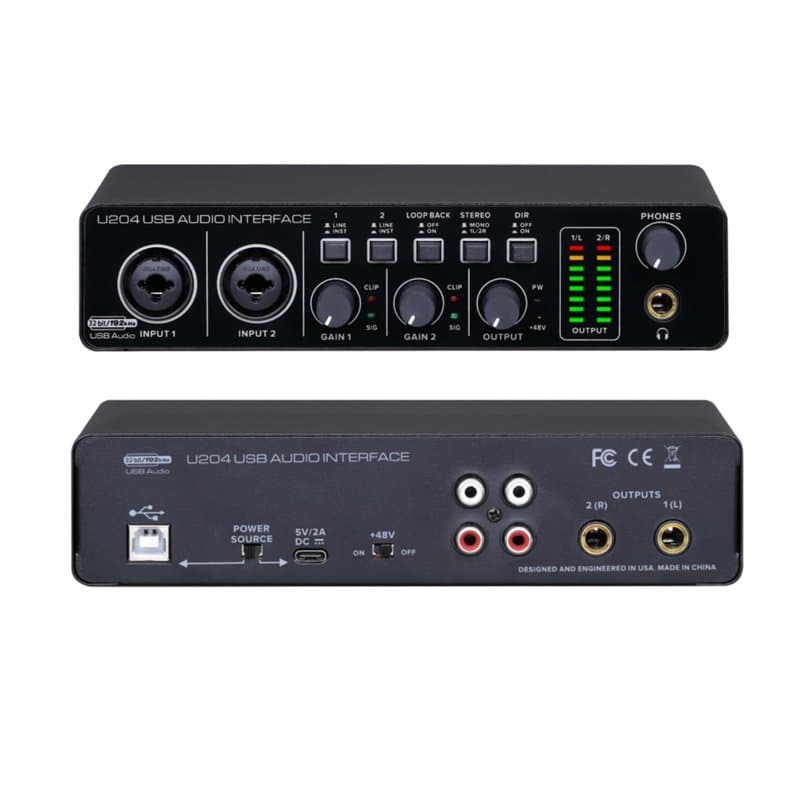 BOMGE U204 Interface audio USB pour l'enregistrement de musique sur PC, 2x2 Interface audio pour guitare, pour Mac 32 bits/192kH