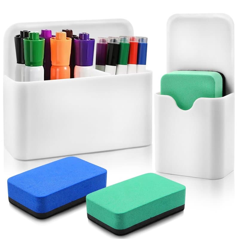 2 Pièces Porte-stylos Magnétiques, Porte-marqueurs, Pot à Stylos, Accessoires pour Tableau Blanc avec 2 Éponges pour Tableau Bla