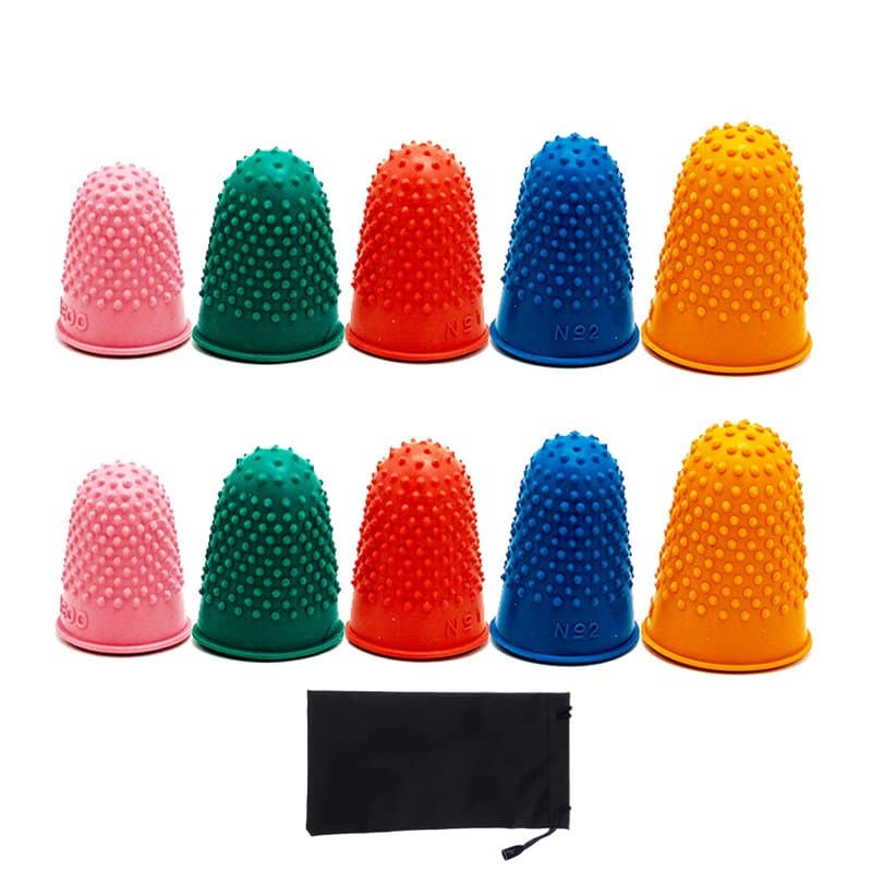 AMANDELIZABE Lot de 10 dés à coudre en caoutchouc pour protéger le bout des doigts (5 tailles) avec sac de rangement