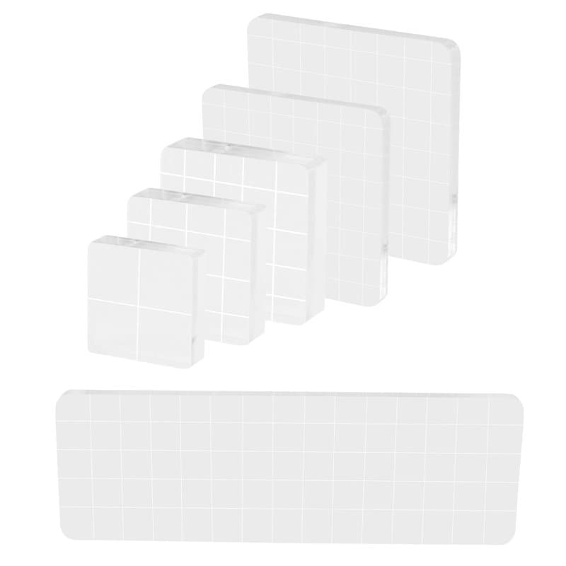 6 Pièces Tampon Encreur Acrylique, Blocs de Tampons en Acrylique Transparent avec Lignes Quadrillées, pour Album Scrapbooking dé