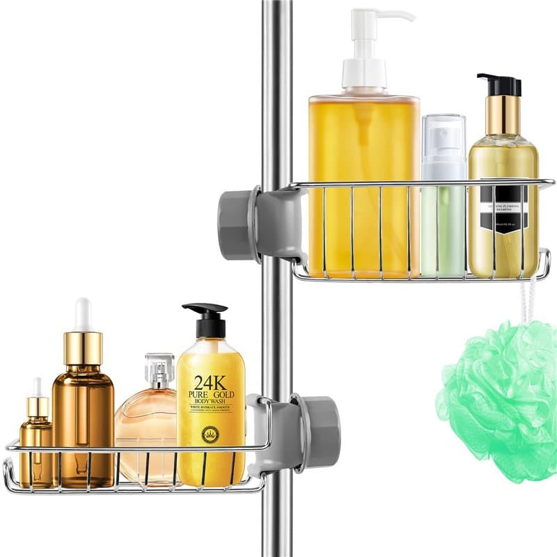 Feebee Porte Savon sans Perçage, 2X Porte Shampoing INOX, Serviteur De Douche, Etagere, Argent, Porte Savon Barre Douche à Suspe