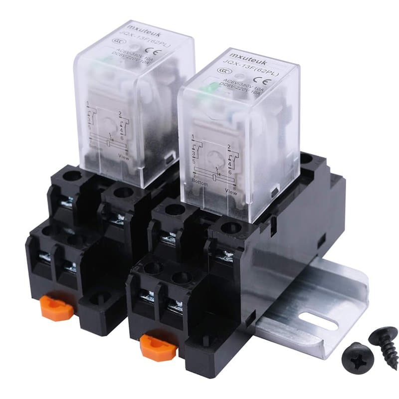 mxuteuk Lot de 2 relais de puissance JQX-13FL DC 24 V - 8 broches 10 A DPDT - Affichage LED électromagnétique - Avec socle de qu