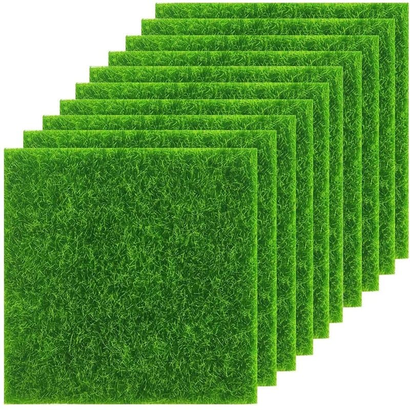 KAHEIGN 10 Pièces Tapis de Gazon Artificiel, 15CM x 15CM Pelouse de Jardin Réaliste Herbe Artificielle Féerique Réaliste Tapi de