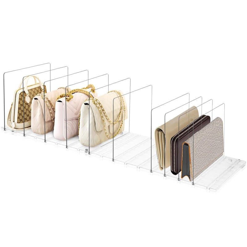 Zaxiva Lot de 10 Séparateurs de Sacs à Main, Organisateur Dressing Ajustable avec Base à Fentes et Diviseurs Ajustables, Rangeme