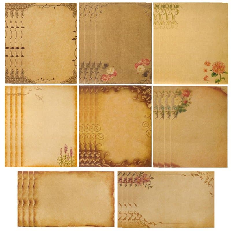 SamHeng 32 Feuilles Vintage Papier à Lettres A5 Style Européen Kraft Papier Papeterie pour Écriture Impression Motifs Floraux Pa