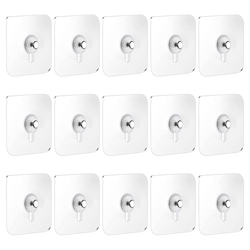 VEGCOO 15 Pcs Attaches Murales sans Percer, Crochets Transparents Auto-adhésifs sans Clous pour Accrocher des Horloges, des Phot