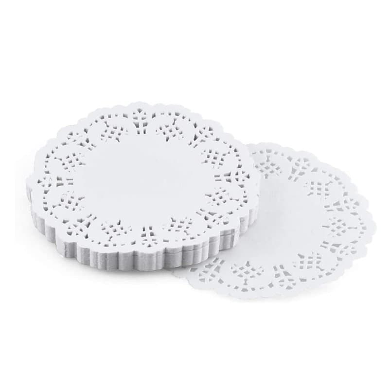 Lot de 100 Napperon en Papier Rond, Papier Rond en Dentelle Blanche 5,5 pouces pour mariage, anniversaire, gâteaux, desserts, va