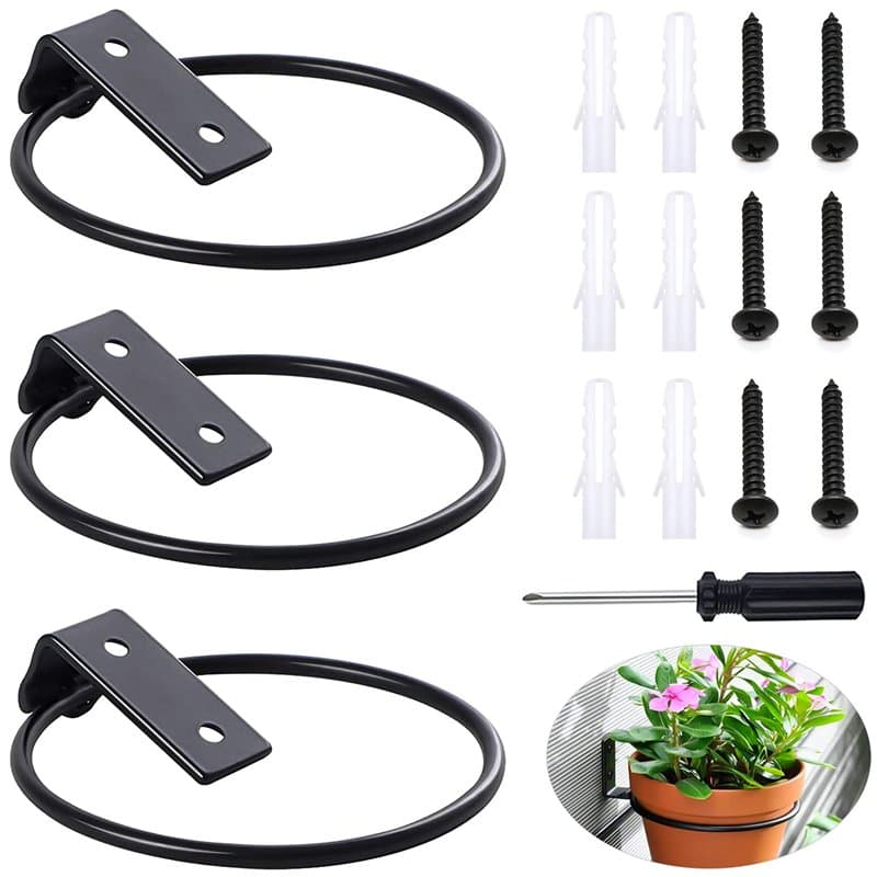 GIAK Lot de 3 Supports Muraux pour Pot de Fleurs Porte Pot de Fleur Anneau Pot Anneau Titulaire Pliable avec Vis pour Jardins In