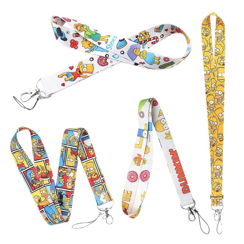 PXRLMYF 4 Pièces Sangle Porte-objets pour Téléphone,Laniere Tour de Cou Simpsons,Courroie de Cou avec Mousqueton pour Clé USB Ba